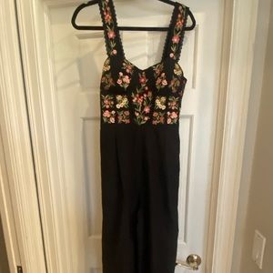 Ranna Gill Embroidered Jumpsuit, Medium, Anthropologie, Fall Jumpsuit